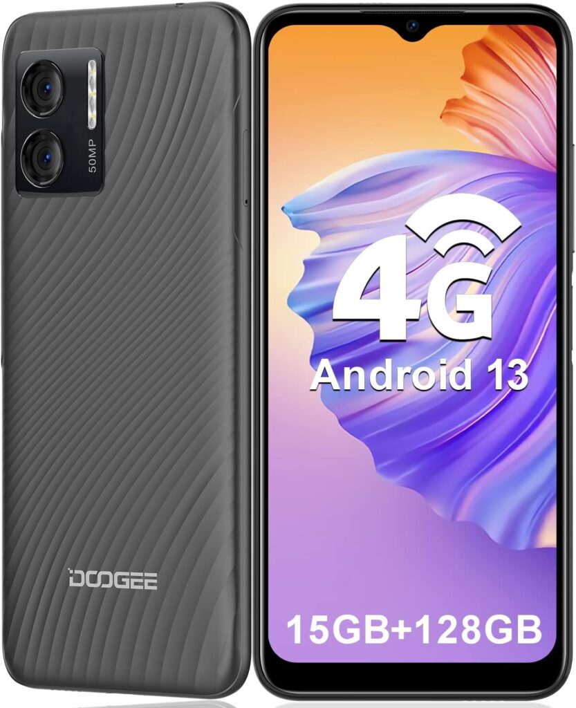 DOOGEE N50 2023 Unlocked Cell Phone, 15GB+128GB Android 13 Smartphone, 6.52 Display Android Phone, 50MP AI Camera Dual 4G Phones Unlocked, 90dB Loud Speaker, OTG, Fingerprint, T-Mobile - Grey